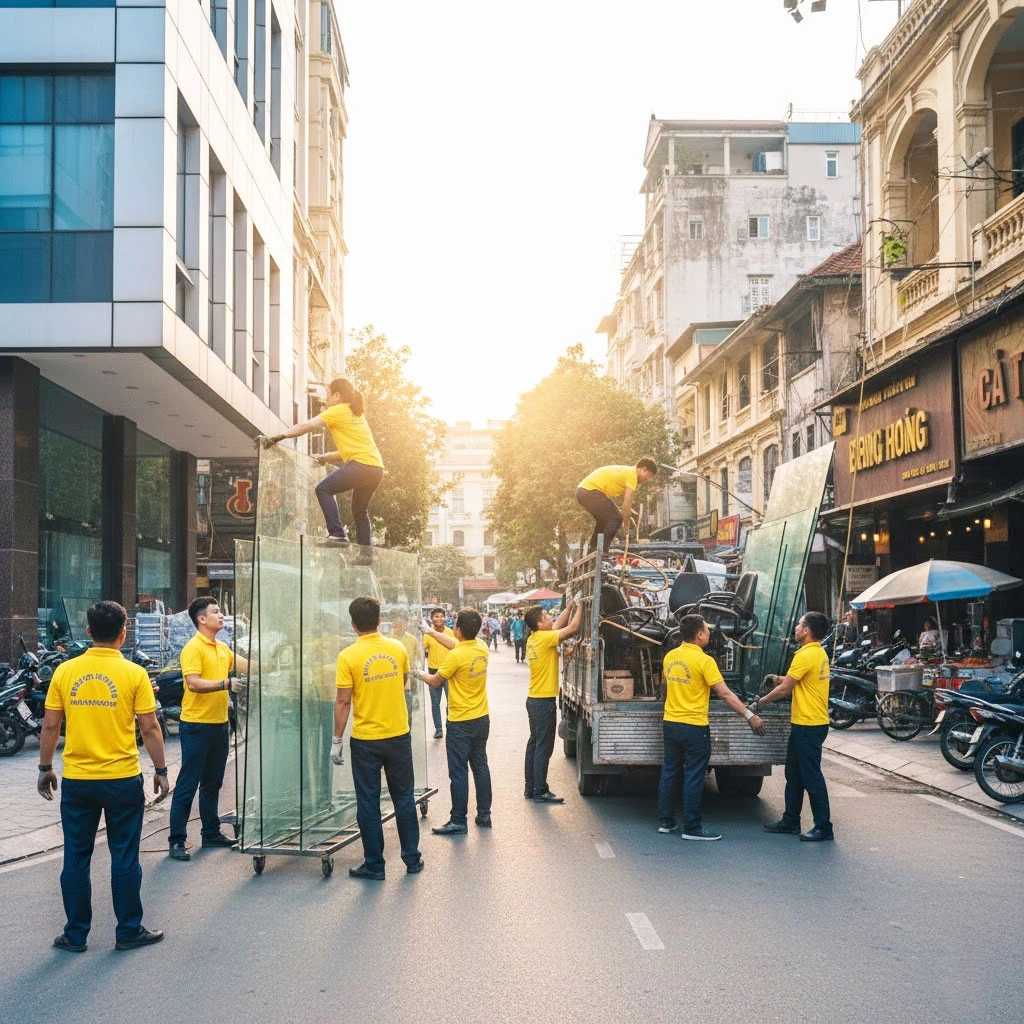 Dịch vụ thu mua đồ cũ, kính cường lực văn phòng, nhà hàng